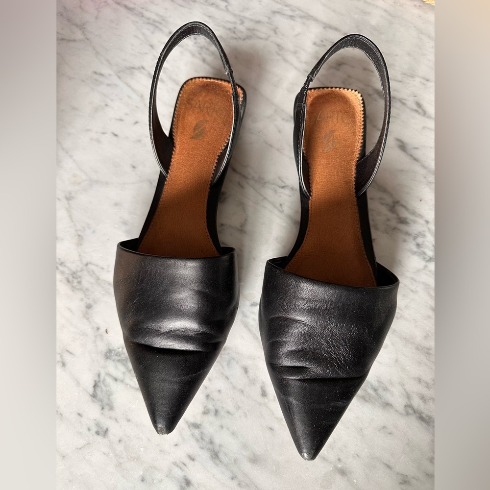 Franco Sarto Black Leather Pointed-Toe Flats